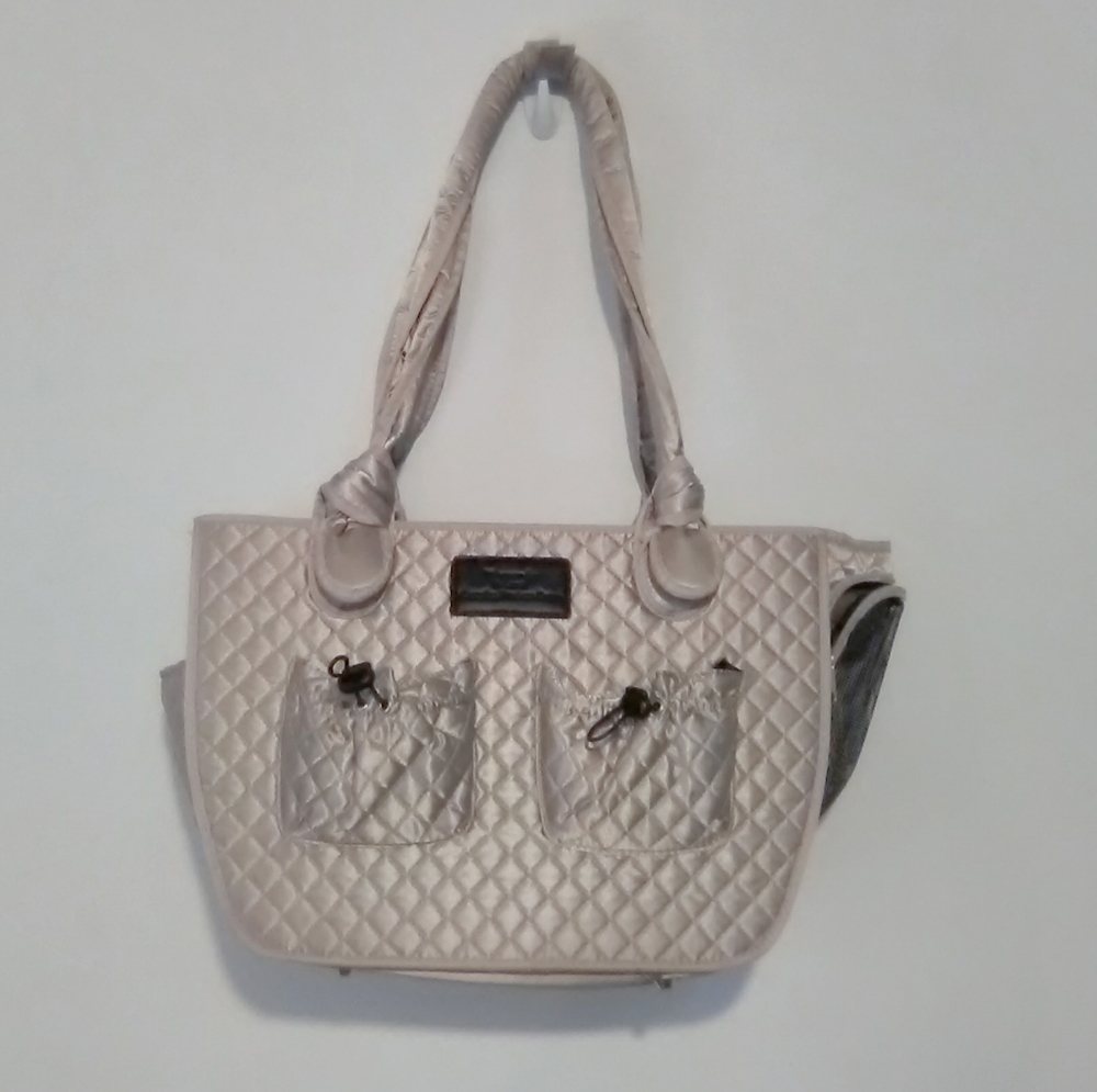 Puppy bag dog purse tan zip pockets carry tote